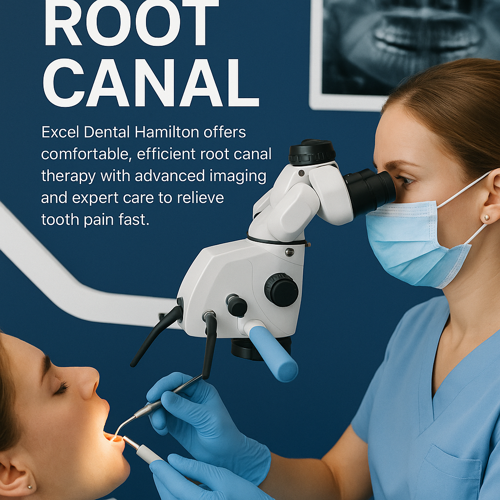Dentist treating a patient with a dental microscope during a dental procedure