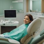 Smiling woman reclined in a dental chair in a modern treatment room