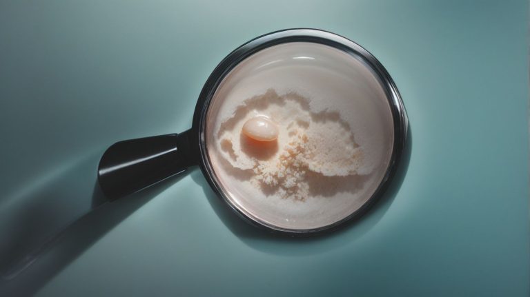 Magnifying glass highlighting a tooth on a white textured surface